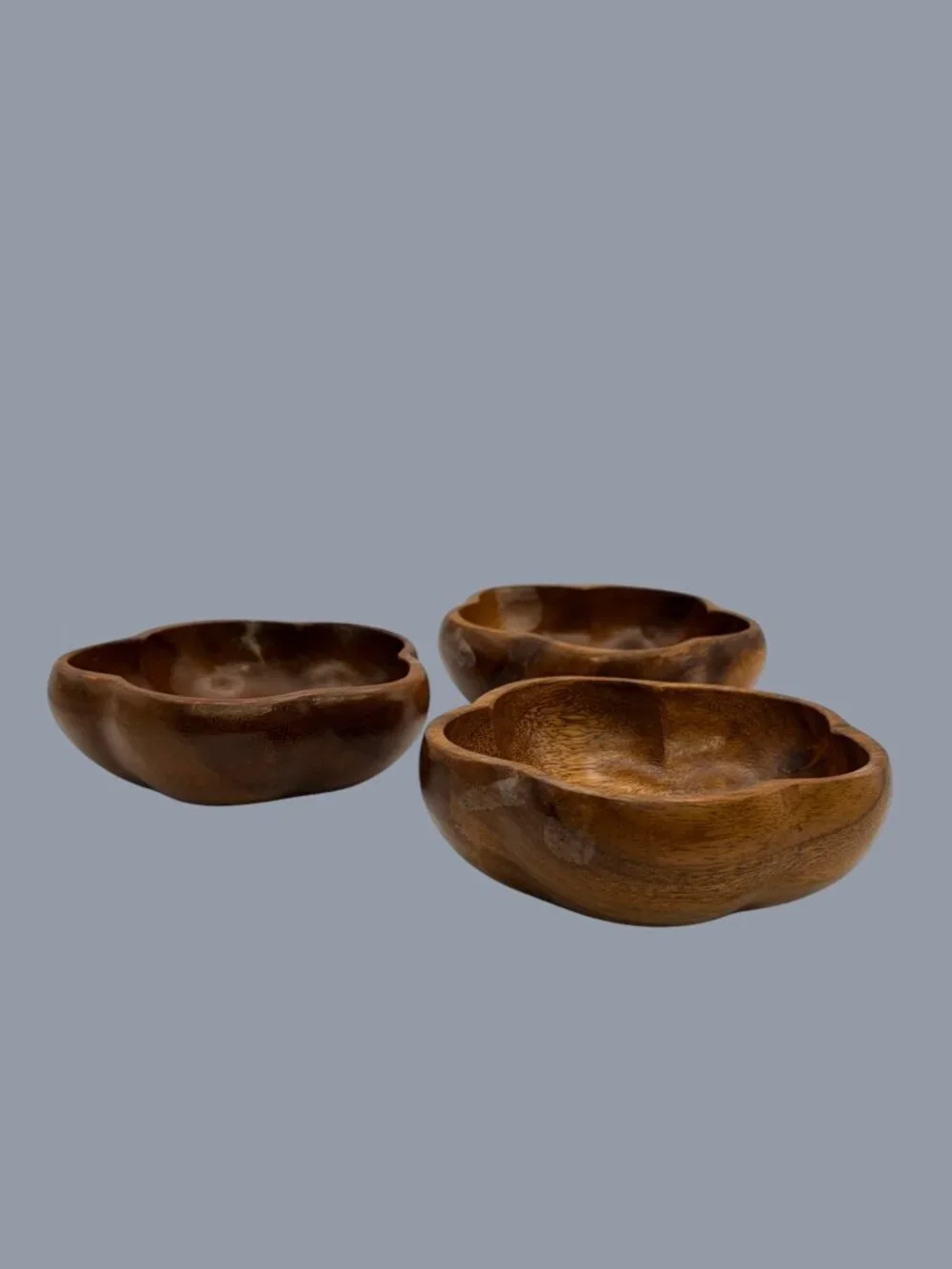 Vintage Monkeypod Wood Bowls Set of 3– Handcrafted Philippines Serving Bowls